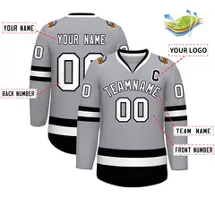 Gray White-Black Classic Hockey Jersey 2