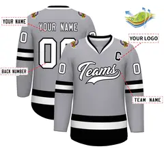 Gray White-Black Classic Hockey Jersey 2