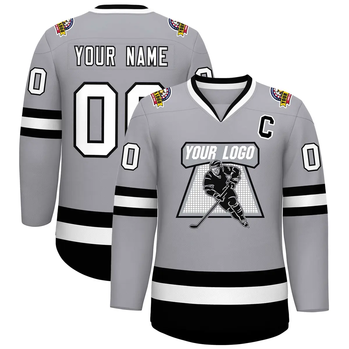 Gray White-Black Classic Hockey Jersey