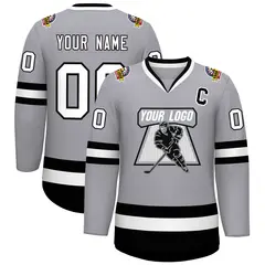 Gray White-Black Classic Hockey Jersey 1