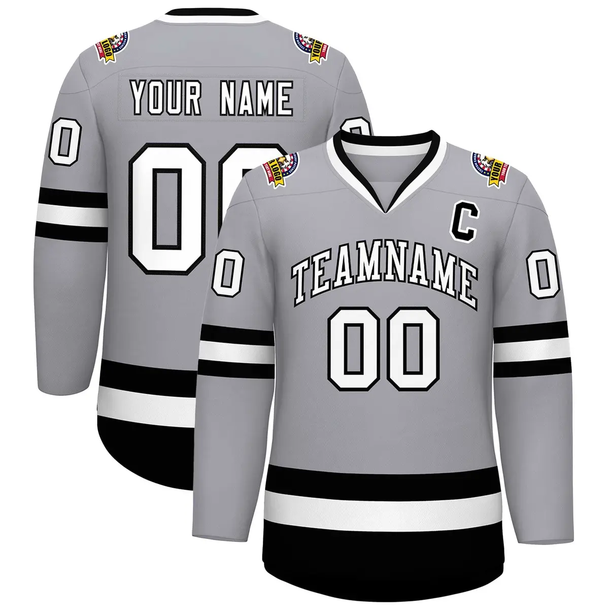 Gray White-Black Classic Hockey Jersey