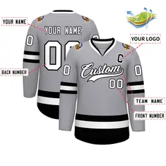 Gray White-Black Classic Hockey Jersey 2