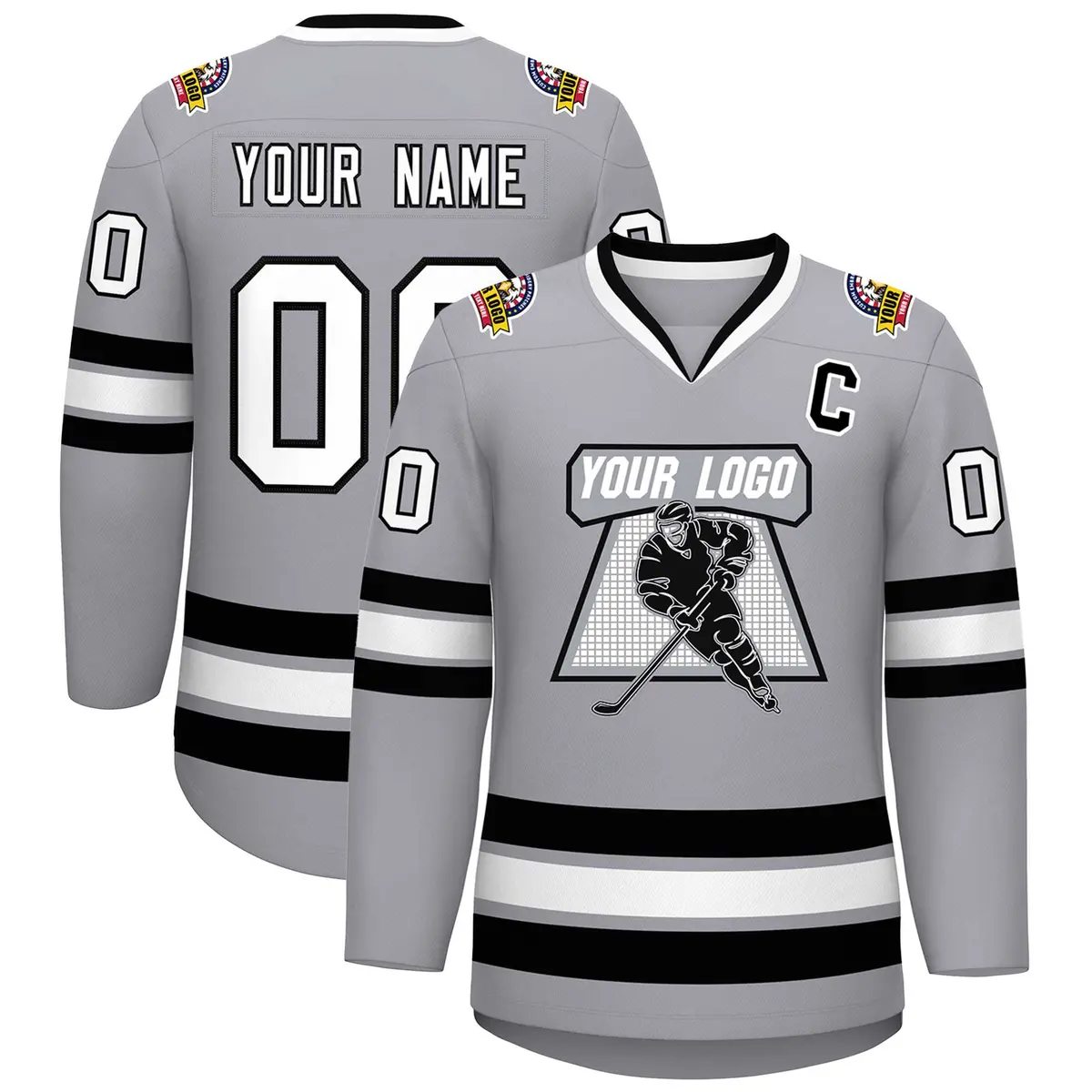 Gray White-Black Classic Hockey Jersey