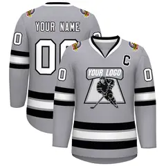 Gray White-Black Classic Hockey Jersey 1