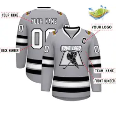 Gray White-Black Classic Hockey Jersey 2