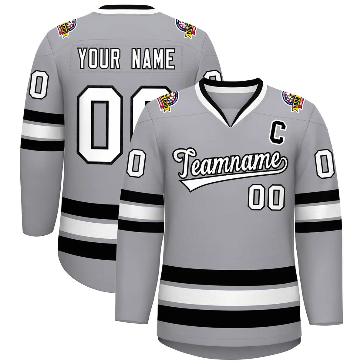 Gray White-Black Classic Hockey Jersey