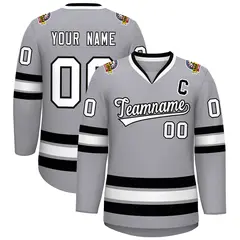 Gray White-Black Classic Hockey Jersey 1