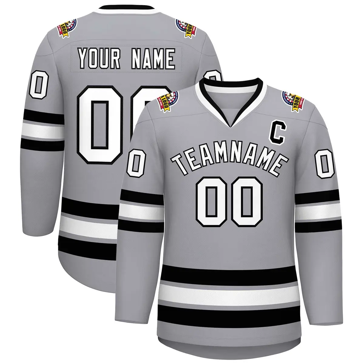 Gray White-Black Classic Hockey Jersey