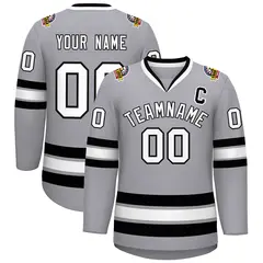 Gray White-Black Classic Hockey Jersey 1