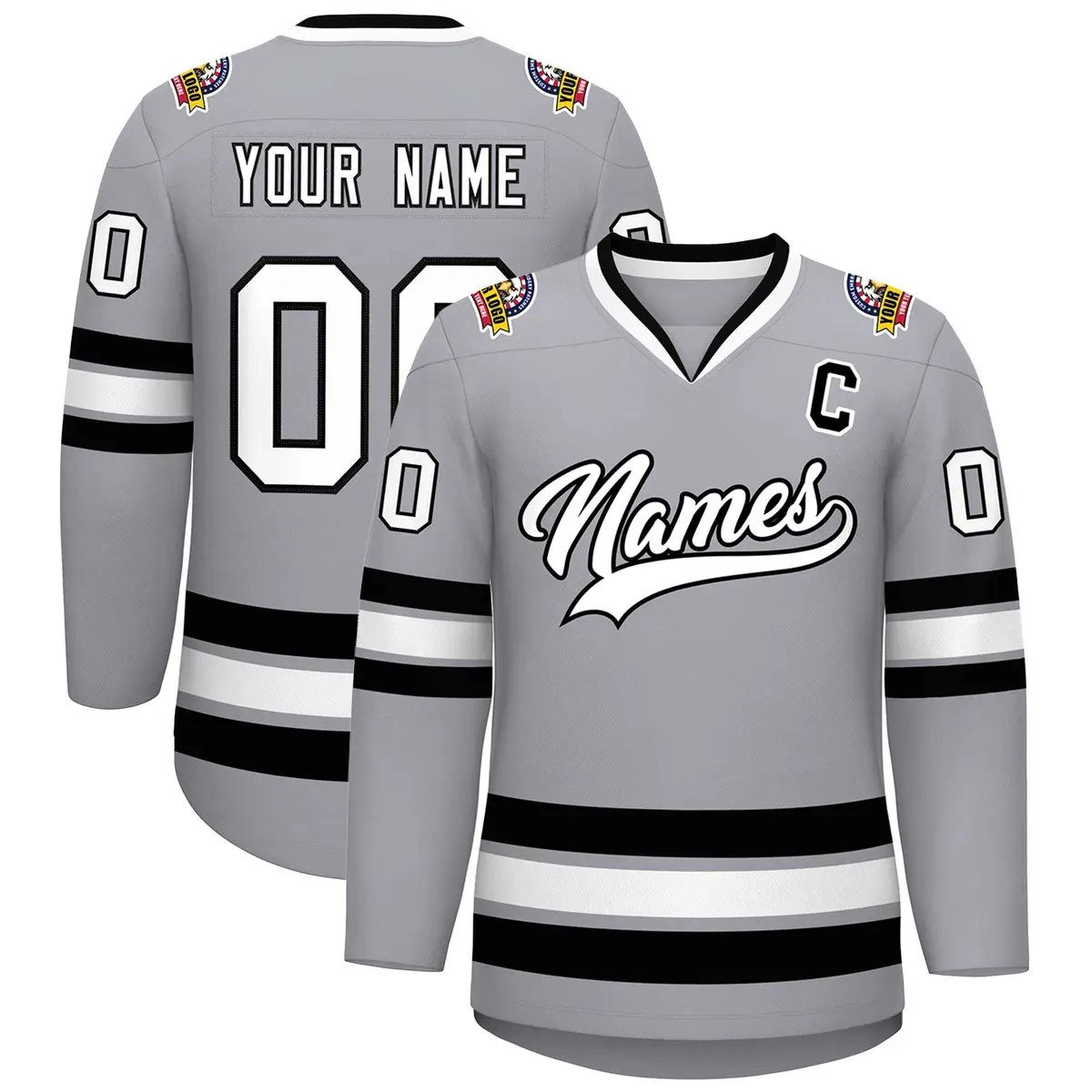 Gray White-Black Classic Hockey Jersey