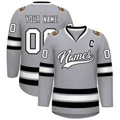 Gray White-Black Classic Hockey Jersey 1