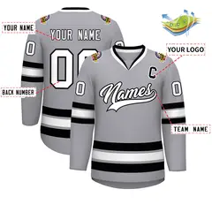 Gray White-Black Classic Hockey Jersey 2