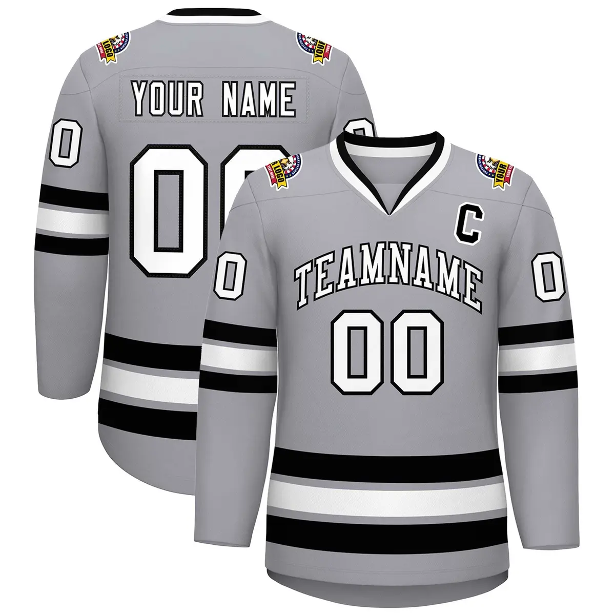 Gray White-Black Classic Hockey Jersey