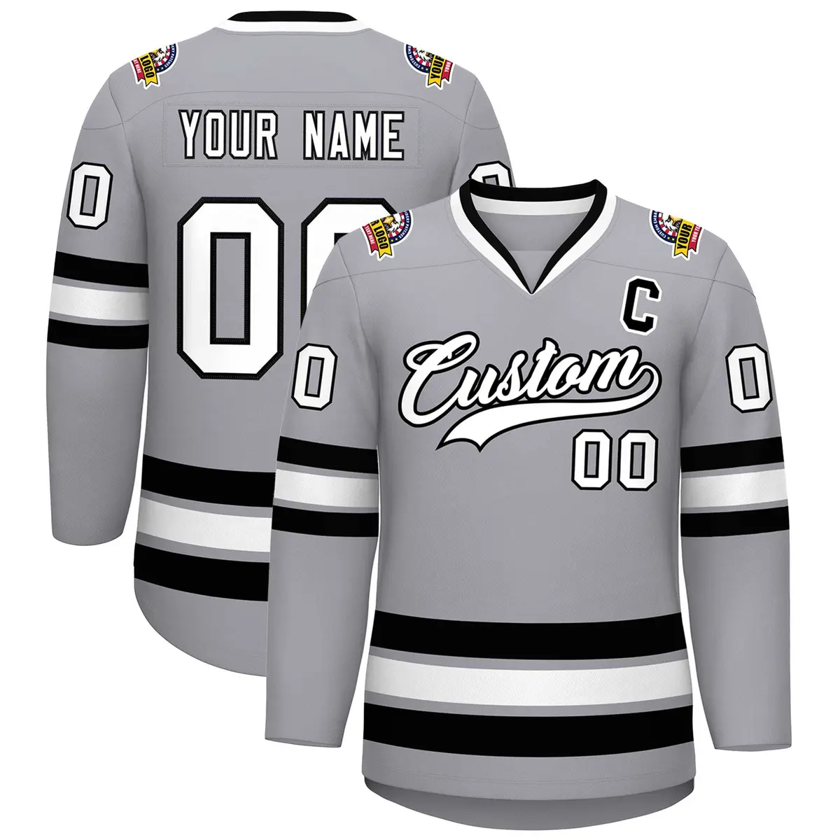 Gray White-Black Classic Hockey Jersey