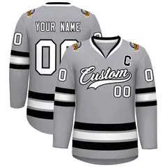 Gray White-Black Classic Hockey Jersey 1