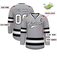 Gray White-Black Classic Hockey Jersey 2