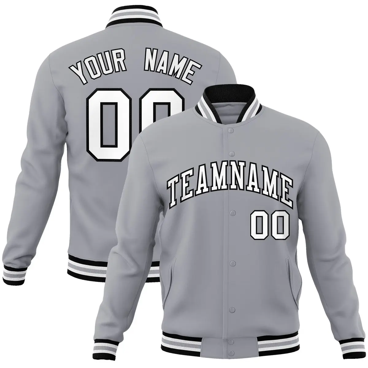 Gray White-Black Classic Varsity Full-Snap Letterman Jacket