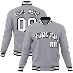 Gray White-Black Classic Varsity Full-Snap Letterman Jacket