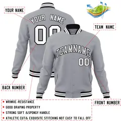 Gray White-Black Classic Varsity Full-Snap Letterman Jacket 4