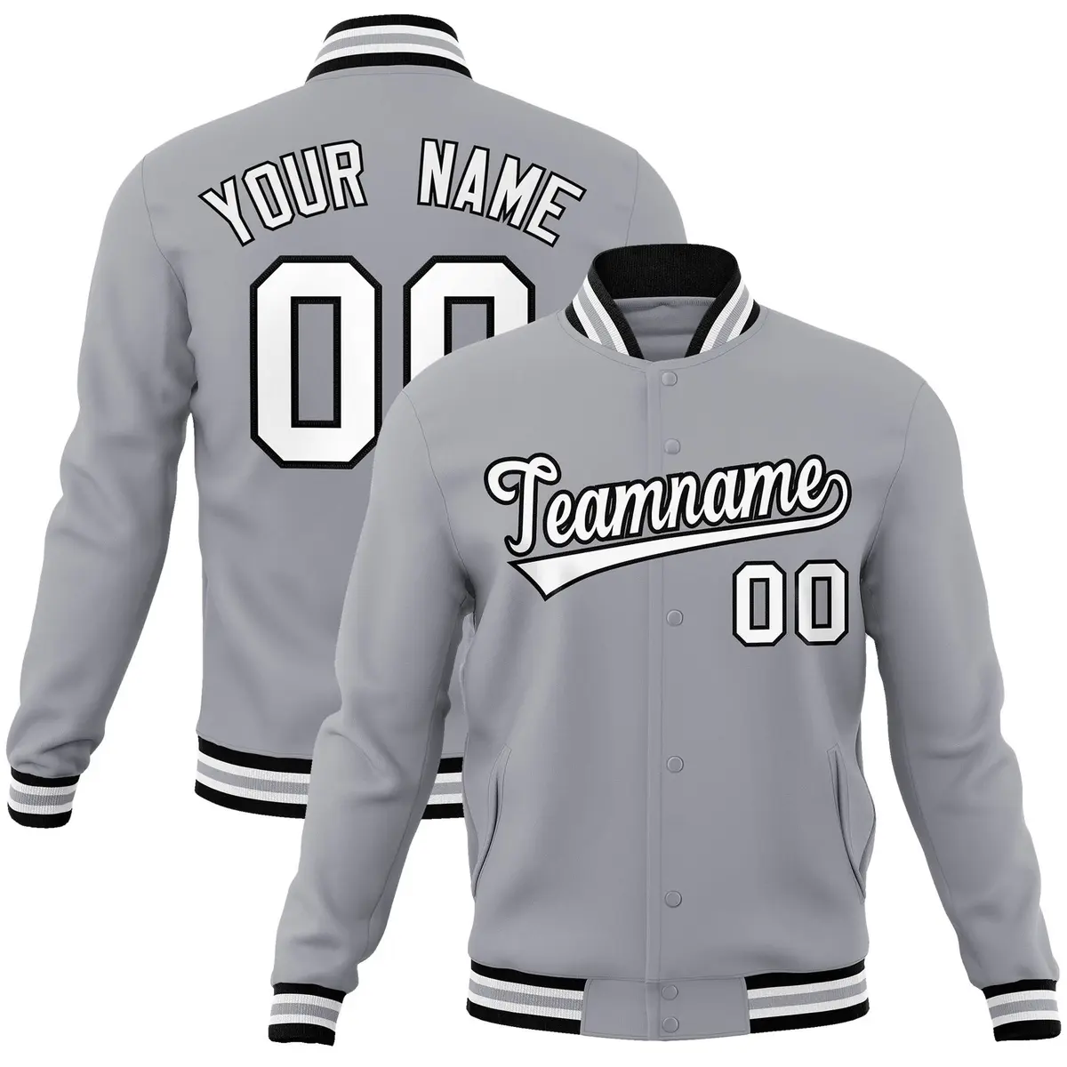 Gray White-Black Classic Varsity Full-Snap Letterman Jacket