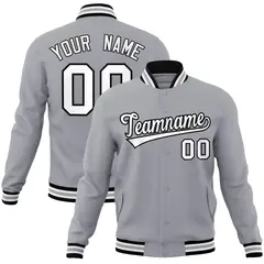 Gray White-Black Classic Varsity Full-Snap Letterman Jacket