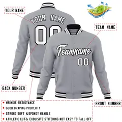 Gray White-Black Classic Varsity Full-Snap Letterman Jacket 4