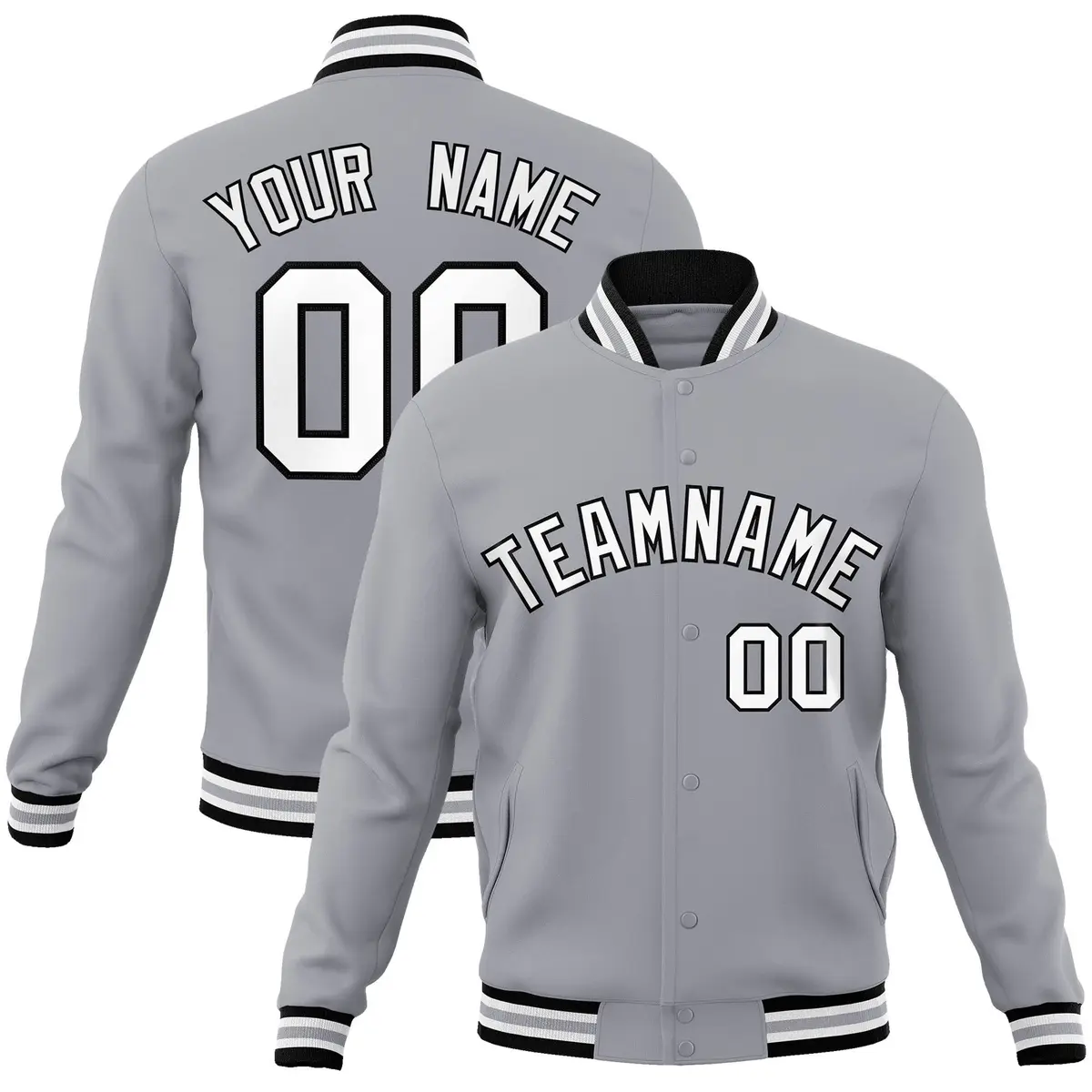 Gray White-Black Classic Varsity Full-Snap Letterman Jacket
