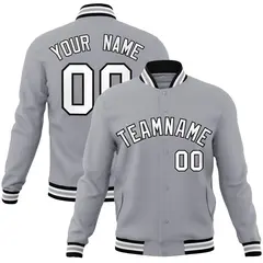 Gray White-Black Classic Varsity Full-Snap Letterman Jacket