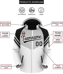 Gray White-Black Color Block Hooded Waterproof Jacket 2