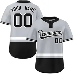 Gray White-Black Color Block Two-Button Softball Jersey
