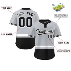 Gray White-Black Color Block Two-Button Softball Jersey 2