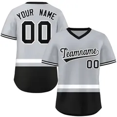 Gray White-Black Color Block V-Neck Pullover Baseball Jersey 1