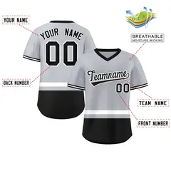 Gray White-Black Color Block V-Neck Pullover Baseball Jersey 2