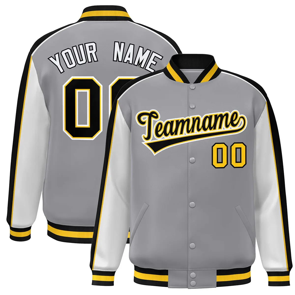 Gray White-Black Color Block Varsity Bomber Baseball Jacket