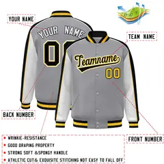 Gray White-Black Color Block Varsity Bomber Baseball Jacket 2