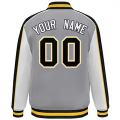 Gray White-Black Color Block Varsity Bomber Baseball Jacket 4