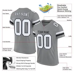 Gray White-Black Mesh Football Jersey 2