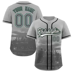 Gray White-Black Philadelphia City Skyline Baseball Jersey