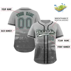 Gray White-Black Philadelphia City Skyline Baseball Jersey 2
