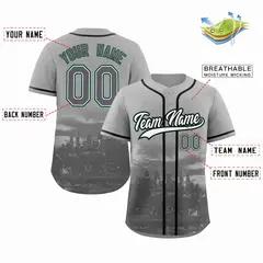 Gray White-Black Philadelphia City Skyline Baseball Jersey 2