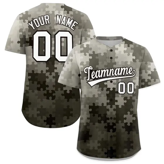 Gray White Black Puzzle Elements Baseball Jersey