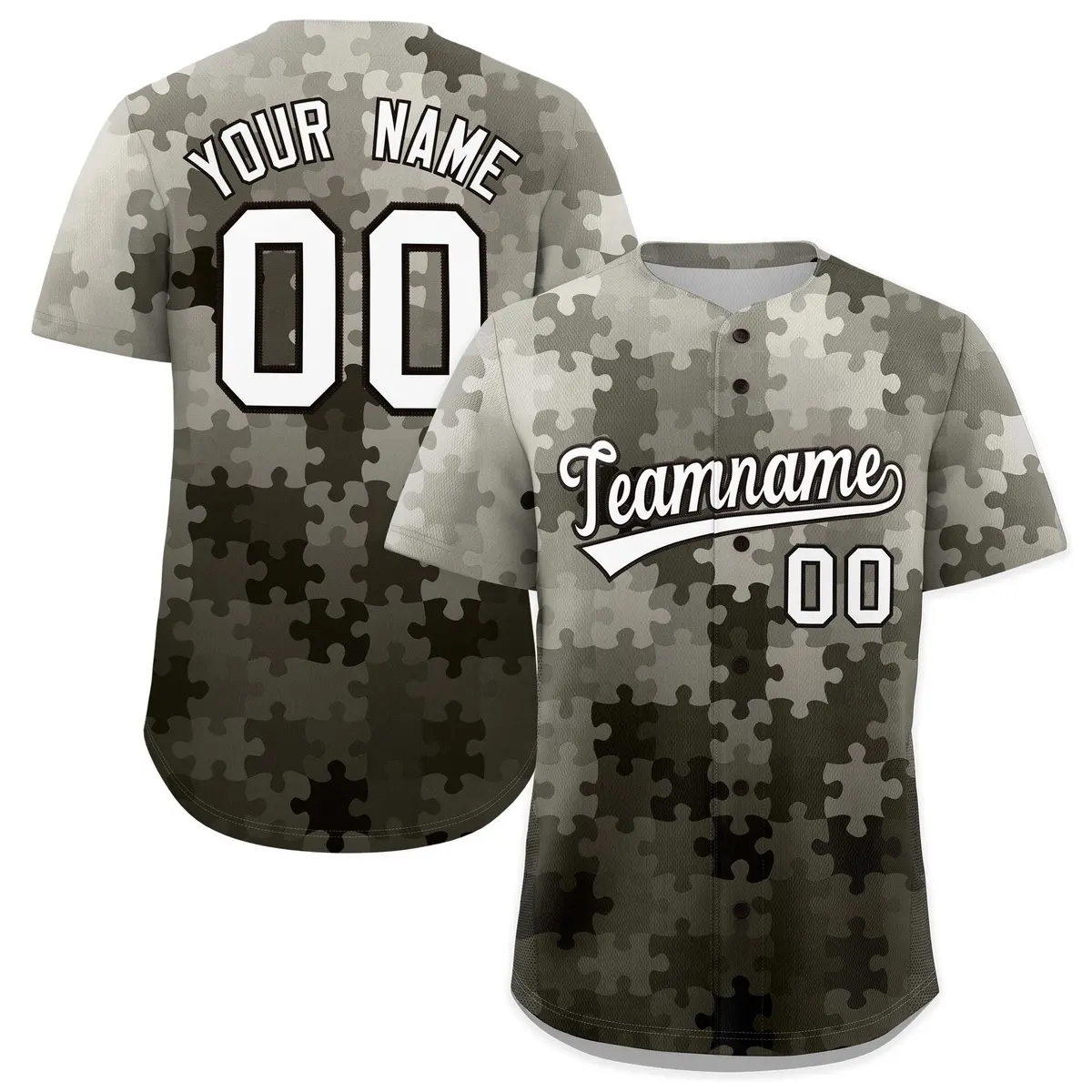 Gray White Black Puzzle Elements Baseball Jersey