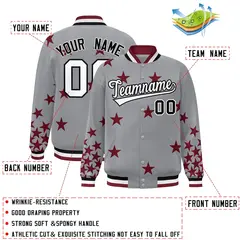 Gray White-Black Star Graffiti Varsity Full-Snap Bomber Jacket 2