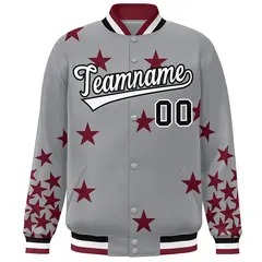 Gray White-Black Star Graffiti Varsity Full-Snap Bomber Jacket 3