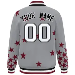 Gray White-Black Star Graffiti Varsity Full-Snap Bomber Jacket 4