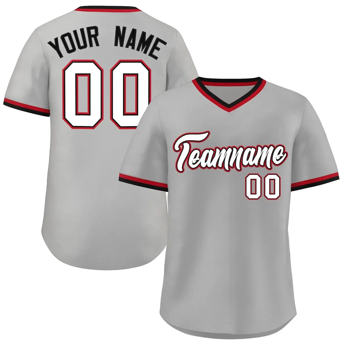 Gray White-Black V-Neck Pullover Baseball Jersey