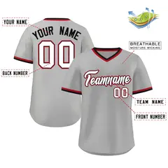 Gray White-Black V-Neck Pullover Baseball Jersey 2