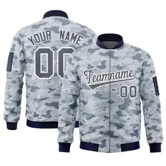 Gray White Camo Varsity Full-Zip Letterman Bomber Jacket 1