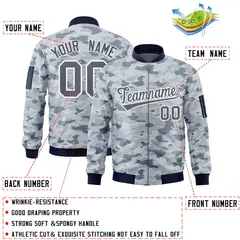 Gray White Camo Varsity Full-Zip Letterman Bomber Jacket 2