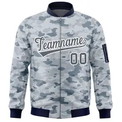 Gray White Camo Varsity Full-Zip Letterman Bomber Jacket 3